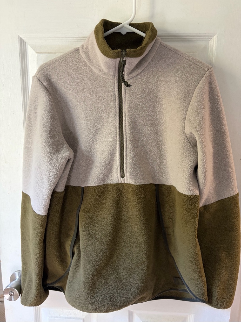 Women's Two-Tone Half-Zip Fleece Pullover - Cream & Olive